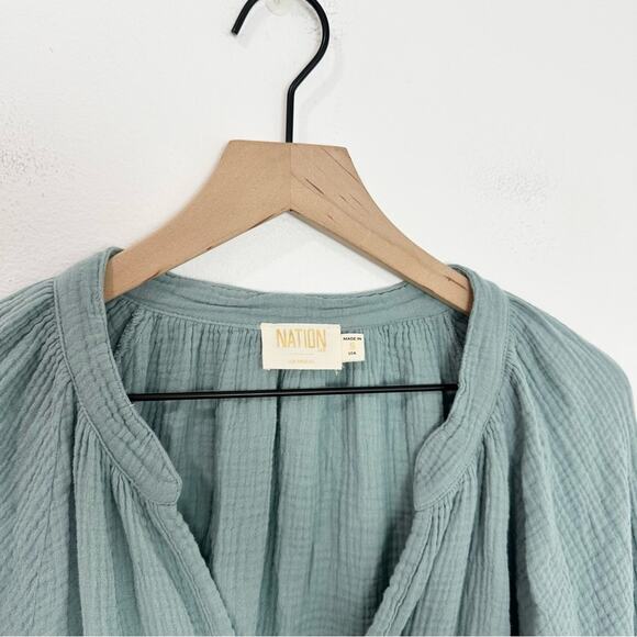 Nation LTD Nala Peasant Dress Dusty Blue Long Sleeve Cotton Dress Size Small - Picture 4 of 7